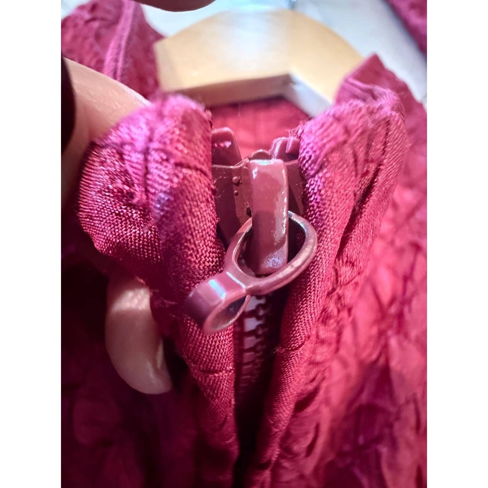 Eileen Fisher Tussah Silk Quilted Jacket Medium Berry Magenta Full Zip Mock Neck - Picture 6 of 7